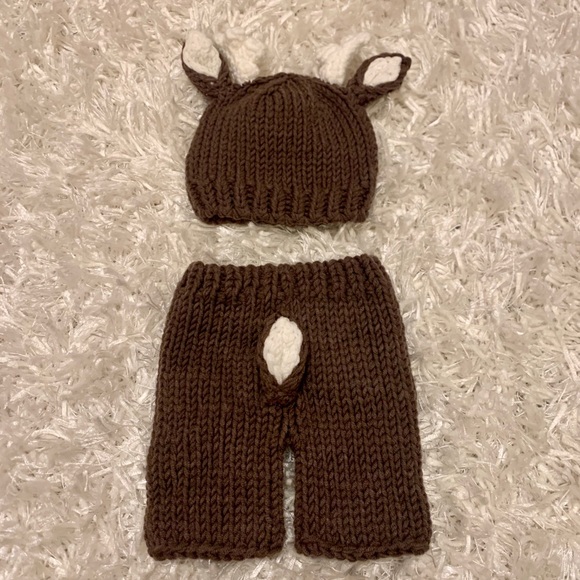 Brown Reindeer knitted diaper cover and hat infant - Picture 2 of 3